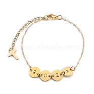 Link Bracelets, with Cardboard Boxes, 304 Stainless Steel Numbers Links & Lobster Claw Clasps, New Year 2021, Golden, 7-5/8 inch(19.5cm)(BJEW-JB05411)