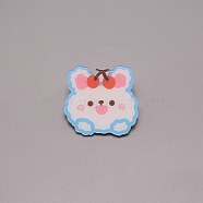 Rabbit with Cherry Brooch Pin, Cute Animal Acrylic Lapel Pin for Backpack Clothes, White, Light Sky Blue, 34x32x7mm(JEWB-TAC0002-60)