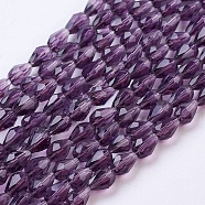 Glass Beads Strands, Faceted, Teardrop, Indigo, 6x4mm, Hole: 1mm, about 65~68pcs/strand, 14.96~15.35 inch(X-GLAA-R024-6x4mm-2)