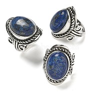 Natural Lapis Lazuli Adjustable Rings, Lead Free & Cadmium Free, Antique Silver Plated Brass Finger Rings for Women, Oval, 27mm, Inner Diameter: 17mm(RJEW-I108-01AS-10)