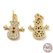 925 Sterling Silver Micro Pave Cubic Zirconia Charms, Christmas Snowman with Star Charm, with Jump Ring & 925 Stamp, Real 18K Gold Plated, 12.5x10x2mm, Hole: 2mm(STER-I010-40G)