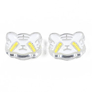 Transparent Acrylic Beads, with Enamel, Tiger, White, 18x25x9mm, Hole: 3mm(ACRC-T002-01A)