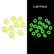 Transparent & Luminous Plastic Beads, Frosted, Pony Beads, Glow in the Dark, Barrel, Yellow, 9x6mm, Hole: 3.8mm, about 1900pcs/500g(KY-T025-01-H08)