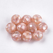 Resin Beads, with Pink Shell, Round, Pink, 10~10.5mm, Hole: 1mm(SSHEL-T007-10mm-03)
