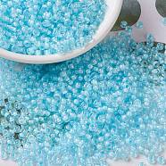 MIYUKI Round Rocailles Beads, Japanese Seed Beads, 8/0, (RR220) Aqua Mist Lined Crystal, 8/0, 3mm, Hole: 1mm, about 19000~20500pcs/pound(SEED-G008-RR0220)