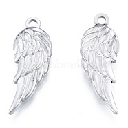 201 Stainless Steel Pendants, Wing, Stainless Steel Color, 30.5x11x2.5mm, Hole: 2mm(STAS-N098-181P)