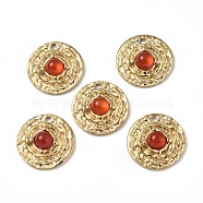 Vacuum Plating 201 Stainless Steel Natural Carnelian Pendants, Real 18K Gold Plated, Flat Round Charms, 19x5mm, Hole: 1.8mm(STAS-C064-VC883)
