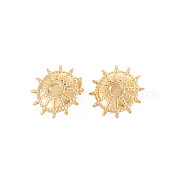 Ion Plating(IP) 304 Stainless Steel Stud Earring Findings, Earring Setting for Enamel, with Ear Nuts and Loops, Helm, Real 14K Gold Plated, 17x17mm, Hole: 2mm, Pin: 0.7mm, Tray: 4mm(STAS-N097-236LG)