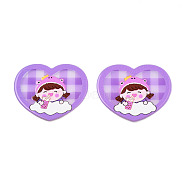 Transparent Printed Acrylic Cabochons, Heart with Girl, Medium Purple, 33x39x2mm(TACR-N016-03)