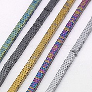 Electroplate Non-magnetic Synthetic Hematite Heishi Beads Strands, Thin Slice Flat Square Beads, Frosted, Grade A, Mixed Color, 4x4x1mm, Hole: 1mm, about 400pcs/strand, 16 inch(G-J171B-4x4mm-M)