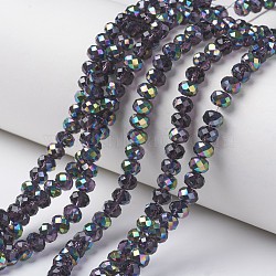 Electroplate Transparent Glass Beads Strands, Half Multi-color Plated, Faceted, Rondelle, Midnight Blue, 6x5mm, Hole: 1mm, about 85~88pcs/strand, 16.1~16.5 inch(41~42cm)(EGLA-A034-T6mm-Q09)