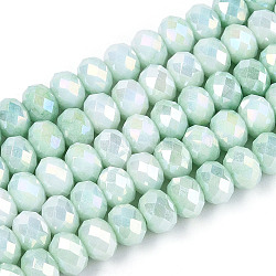 Anti-Tarnish Electroplate Rondelle Glass Beads Strands, Imitation Gemstone, AB Color Plated, Faceted, Light Cyan, 5.5~6x3.2~4mm, Hole: 1mm, about 90~91pcs/strand, 15~15.16''(38.1~38.5cm)(EGLA-T021-6mm-17-06)