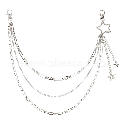 Alloy Multilayer Chain Belts for Pants, Star, with Alloy Swivel Clasps, Platinum, 508mm(AJEW-WH20018-134)