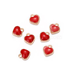 Alloy Enamel Charms, Heart, Light Gold, Red, 8x7.50x2.50mm, Hole: 1.5mm(X-ENAM-Q033-51D-1)