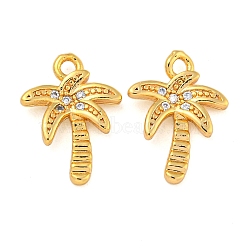 Brass with Clear Cubic Zirconia Pendants, Coconut Tree Charms, Real 18K Gold Plated, 14x10x2mm, Hole: 1.4mm(KK-N254-23G)