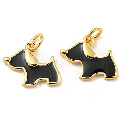 Brass Enamel Charms, with Jump Ring, Real 18K Gold Plated, Long-Lasting Plated, Cadmium Free & Lead Free, Dog Charm, Black, 11.5x14.5x1.5mm, Hole: 3.4mm(KK-E093-01G-02)