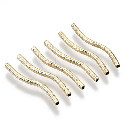 Brass Curved Tube Beads, Curved Tube Noodle Beads, Fancy Cut, Nickel Free, Real 18K Gold Plated, 25x2mm, Hole: 1.2mm(X-KK-R112-034B-NF)