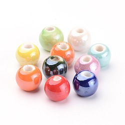 Handmade Porcelain Beads, Pearlized, Round, Mixed Color, 8mm, Hole: 2mm(PORC-D001-8mm-M)