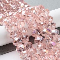 Electroplate Glass Beads Strands, AB Color Plated, Faceted, Rondelle, Pink, 12x8mm, Hole: 1mm, about 72pcs/strand(GR12MMY-59AB)