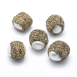 Natural Freshwater Pearl Beads, with Polymer Clay Rhinestone,  Round, White, 16~22x19mm, Hole: 0.8mm(RB-A062-023)
