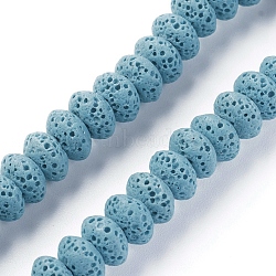 Natural Lava Rock Beads Strands, Dyed, Rondelle, Sky Blue, 9x5~5.5mm, Hole: 2mm, about 37 pcs/Strand, 7.87 inches(20cm)(G-F671-01A-04)