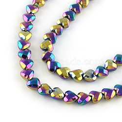 Electroplated Non-magnetic Synthetic Hematite Beads Strands, Faceted Heart, Multi-color Plated, 6x6x3mm, Hole: 1mm, about 74pcs/strand, 15.7 inch(X-G-R259-42C)