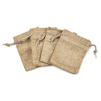 Polyester Imitation Burlap Packing Pouches Drawstring Bags, for Christmas, Wedding Party and DIY Craft Packing, Peru, 9x7cm