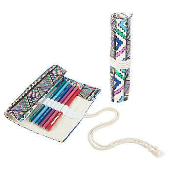 Nbeads 2Pcs 2 Style Handmade Canvas Pencil Roll Wrap, Multiuse Roll Up Pencil Case, Pen Curtain, Ethnic Style, for Coloring Pencil Holder Organizer, Geometric Pattern, 217~357x200~405x3.5~4mm, 1pc/style
