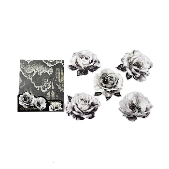 10Pcs 5 Style PET Self-Adhesive Rose Stickers, Waterproof Flower Decals for DIY Scrapbooking, Black, 67~85x70~92x0.3mm, 2pcs/style