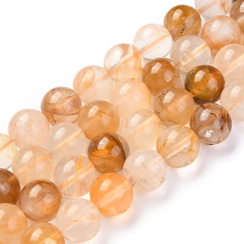 Natural Yellow Hematoid Quartz/Golden Healer Quartz Beads Strands, Round, 10mm, Hole: 1.2mm, about 39pcs/strand, 15.16 inch(38.5cm)