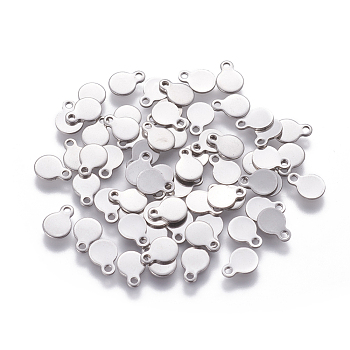 304 Stainless Steel Charms, Flat Round, Stamping Blank Tag, Stainless Steel Color, 7x5x0.6mm, Hole: 1mm