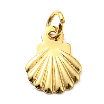 304 Stainless Steel Charms, with Jump Ring, Shell Charm, Real 14K Gold Plated, 7.5x5.5x0.6mm, Hole: 2mm