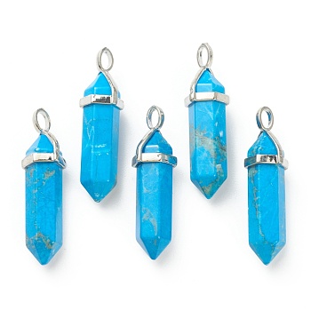 Natural Howlite Pendants, with Platinum Tone Brass Findings, Bullet, Dyed, 39.5x12x11.5mm, Hole: 4.5x2.8mm
