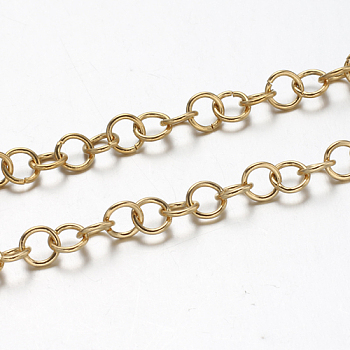 3.28 Feet Ion Plating(IP) 304 Stainless Steel Rolo Chains, Belcher Chain, Unwelded, Golden, 5x0.8mm
