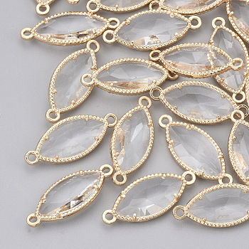 Glass Links, with Light Gold Plated Eco-Friendly Alloy Findings, Faceted, Horse Eye, Clear, 21x9x4mm, Hole: 1.2mm