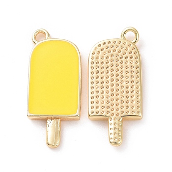 Ion Plating(IP) Brass Enamel Pendants, Ice-Lolly, Real Platinum Plated, Real 18K Gold Plated, Gold, 20x9x2mm, Hole: 1.5mm