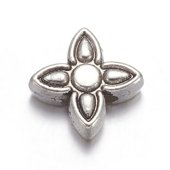 Tibetan Silver Beads, Lead Free & Cadmium Free, Flower, Antique Silver, about 8.8 wide, 3.8mm thick, Hole: 1mm