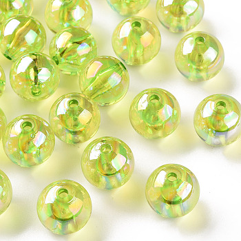 Transparent Acrylic Beads, AB Color Plated, Round, Yellow Green, 16x15mm, Hole: 2.8mm, about 220pcs/500g