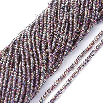 Electroplate Glass Beads Strands, Full Rainbow Plated, Round, DarkSlate Blue, 2.5mm, Hole: 0.7mm, about 177pcs/Strand, 14.09 inch(35.8cm)