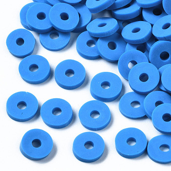 Handmade Polymer Clay Beads, for DIY Jewelry Crafts Supplies, Disc/Flat Round, Heishi Beads, Blue, 6x1mm, Hole: 2mm, about 1175pcs/50g