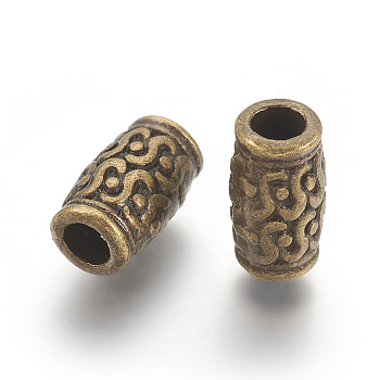 Tibetan Style Zinc Alloy Beads, Lead Free & Cadmium Free, Tube, Antique Bronze, 12x7mm, Hole: 3.5mm