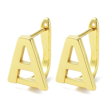 Brass Letter Stud Earrings for Women, Lead Free & Cadmium Free, Real 18K Gold Plated, Letter A, 15x11mm