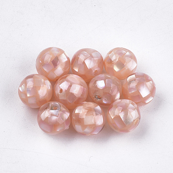 Resin Beads, with Pink Shell, Round, Pink, 10~10.5mm, Hole: 1mm