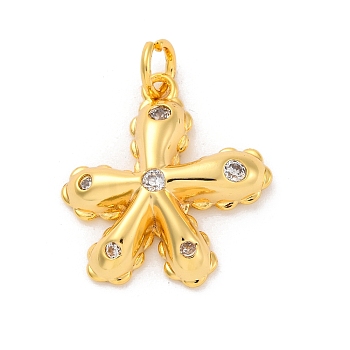 Brass Micro Pave Cubic Zirconia Pendants, Long-Lasting Plated, Lead Free & Cadmium Free, Gold, Star, Clear, 19x17.5x4mm, Hole: 3mm