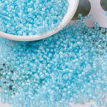 MIYUKI Round Rocailles Beads, Japanese Seed Beads, 8/0, (RR220) Aqua Mist Lined Crystal, 8/0, 3mm, Hole: 1mm, about 19000~20500pcs/pound