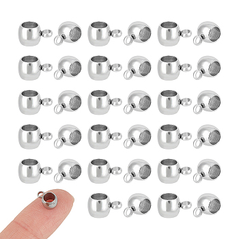 60Pcs 304 Stainless Steel Tube Bails, Loop Bails, Bail Beads fit European Chains, Rondelle, Stainless Steel Color, 5x9x6mm, Hole: 1.8mm, Inner Diameter: 4mm