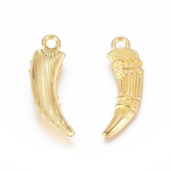 Alloy Pendants, Cadmium Free & Lead Free, Horn of Plenty, Italian Horn Cornicello Charms, Golden, about 23mm long, 7mm wide, 2mm thick, hole: 2mm