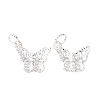 Brass Micro Pave Cubic Zirconia Pendants, Butterfly Charms, Cadmium Free & Lead Free, Rack Plating, Long-Lasting Plated, with Jump Ring, Silver, 11x12.5x2mm, Hole: 3.5mm