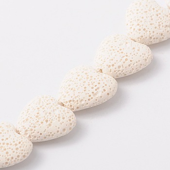 Dyed Natural Lava Rock Bead Strands, Heart, White, 20~21x20~21x7~8mm, Hole: 1mm, about 20pcs/strand, 15.55 inch