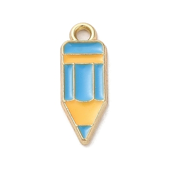 Alloy Enamel Pendants, Golden, Pencil Charm, Light Sky Blue, 18.5x6.5x1mm, Hole: 1.8mm